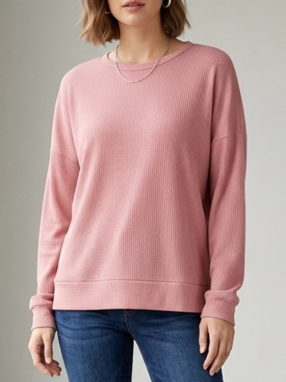 Women's Waffle Crewneck Pullover in Dusty Rose